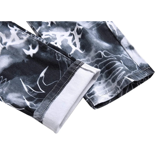Men's Skinny Stretch Jeans Fashion Printed Slim Fit Jeans Comfort Flex Waist Casual Pants 🌴