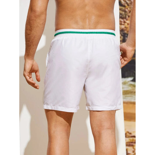 Manfinity Swimmode Men Letter Striped Trim Drawstring Waist Swim Trunks Pool Shorts For Beach, Vacation 🌴 VibeFlex Sports
