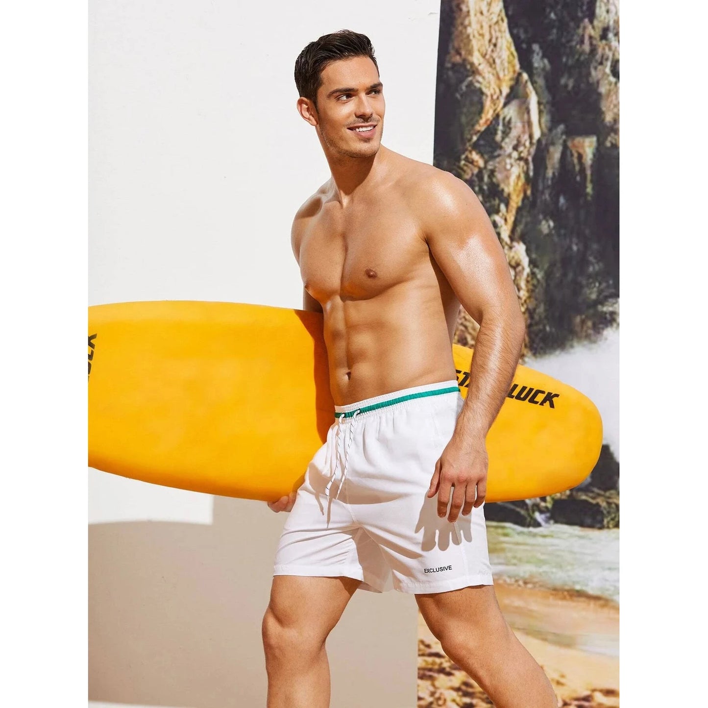 Manfinity Swimmode Men Letter Striped Trim Drawstring Waist Swim Trunks Pool Shorts For Beach, Vacation 🌴 VibeFlex Sports