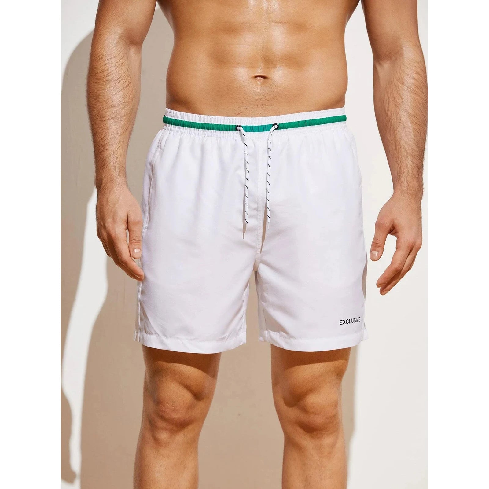 Manfinity Swimmode Men Letter Striped Trim Drawstring Waist Swim Trunks Pool Shorts For Beach, Vacation 🌴 VibeFlex Sports