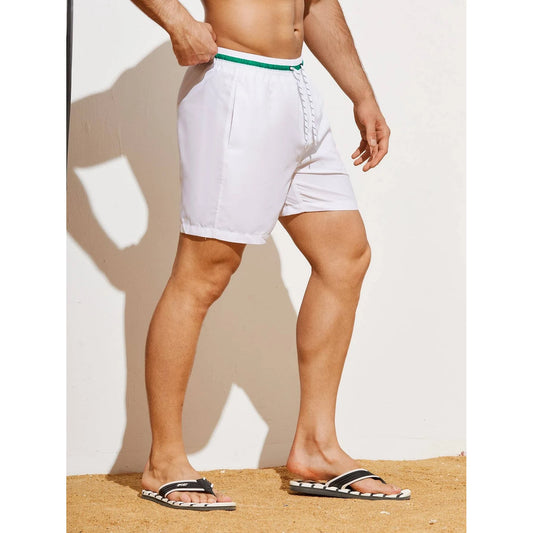 Manfinity Swimmode Men Letter Striped Trim Drawstring Waist Swim Trunks Pool Shorts For Beach, Vacation 🌴 VibeFlex Sports