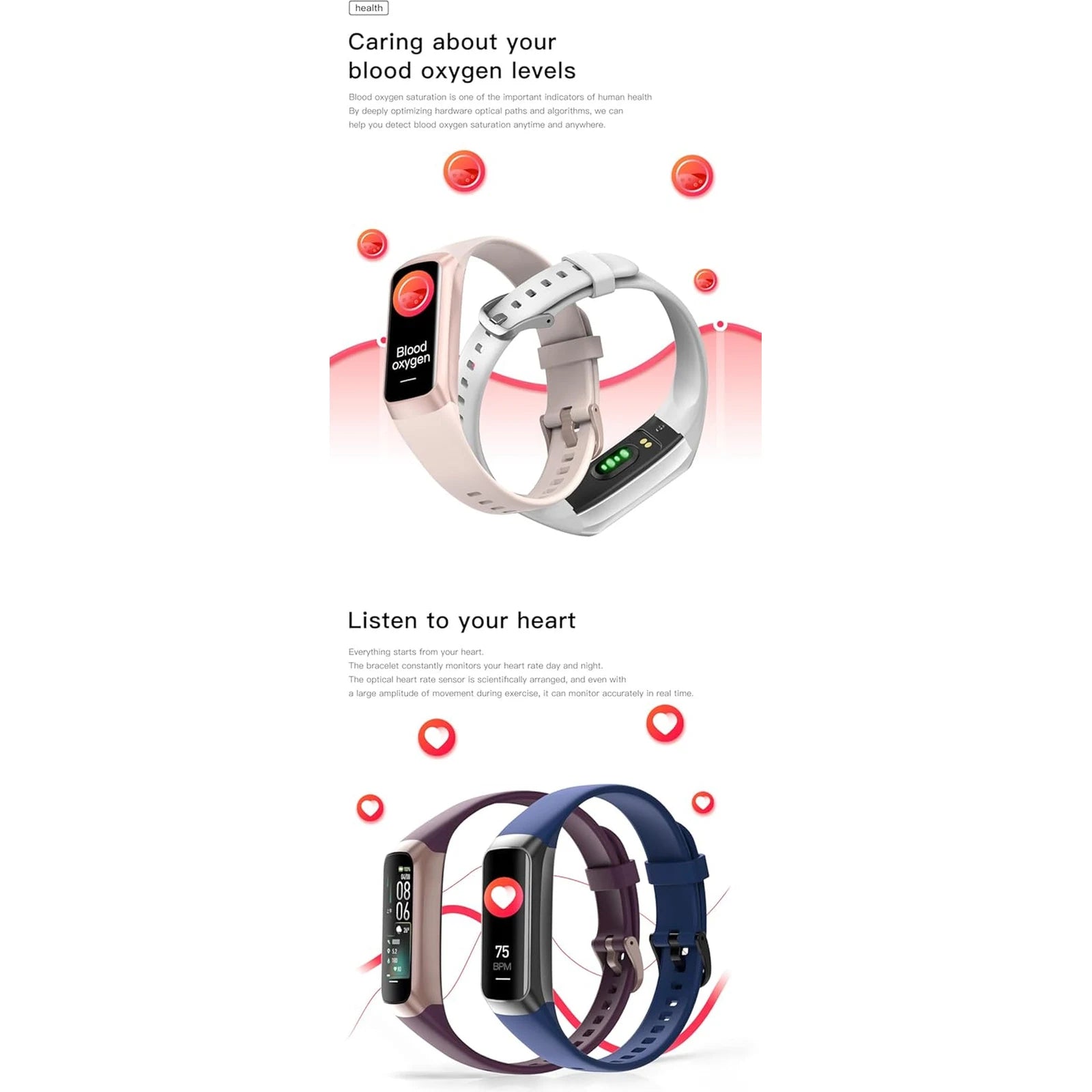 Health And Fitness Tracker For Men And Women, Amoled Display, Compatible With Android & Ios, Includes Alarm, Stopwatch, Blood Pressure Monitor, Calorie Tracking, Ip68 Waterproof, Step Tracking 🌴 VibeFlex Sports