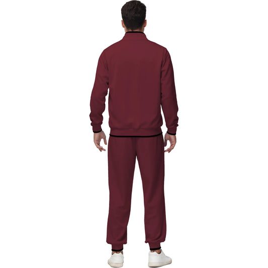 Men's Athletic Tracksuit Set - 2 Piece Full Zip Jogging Sweatsuit In Wine Red, Size L 🌴 VibeFlex Sports