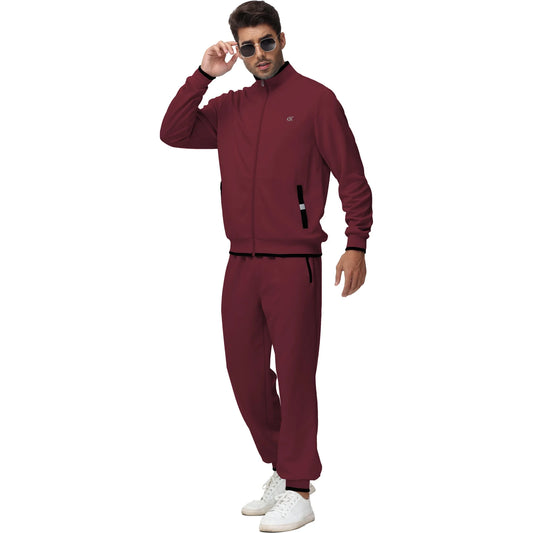 Men's Athletic Tracksuit Set - 2 Piece Full Zip Jogging Sweatsuit In Wine Red, Size L 🌴 VibeFlex Sports