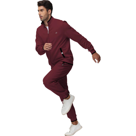 Men's Athletic Tracksuit Set - 2 Piece Full Zip Jogging Sweatsuit In Wine Red, Size L 🌴 VibeFlex Sports