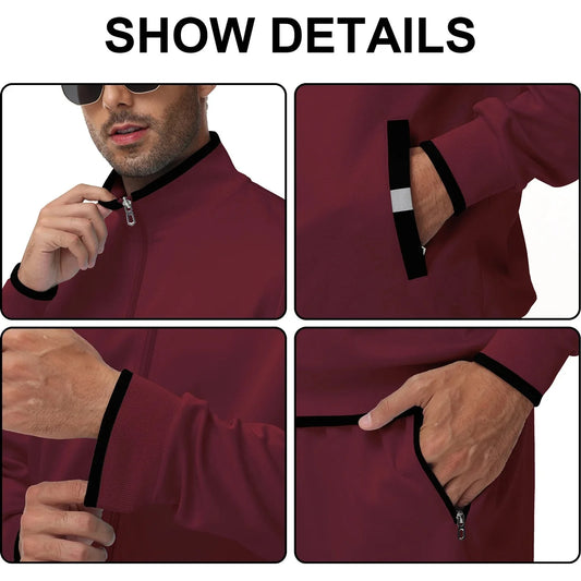 Men's Athletic Tracksuit Set - 2 Piece Full Zip Jogging Sweatsuit In Wine Red, Size L 🌴 VibeFlex Sports