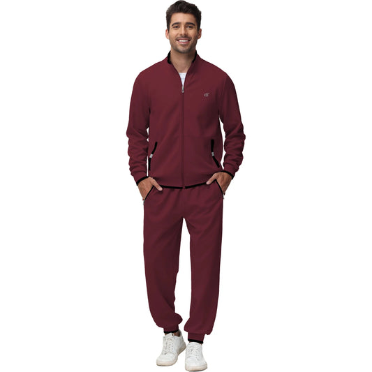 Men's Athletic Tracksuit Set - 2 Piece Full Zip Jogging Sweatsuit In Wine Red, Size L 🌴 VibeFlex Sports