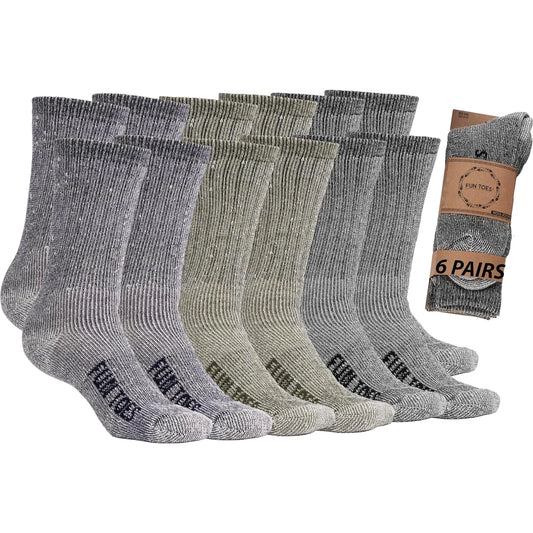 Men's Lightweight Merino Wool Hiking Crew Socks - 6 Pairs, Reinforced, Sizes 8-12 🌴 VibeFlex Sports