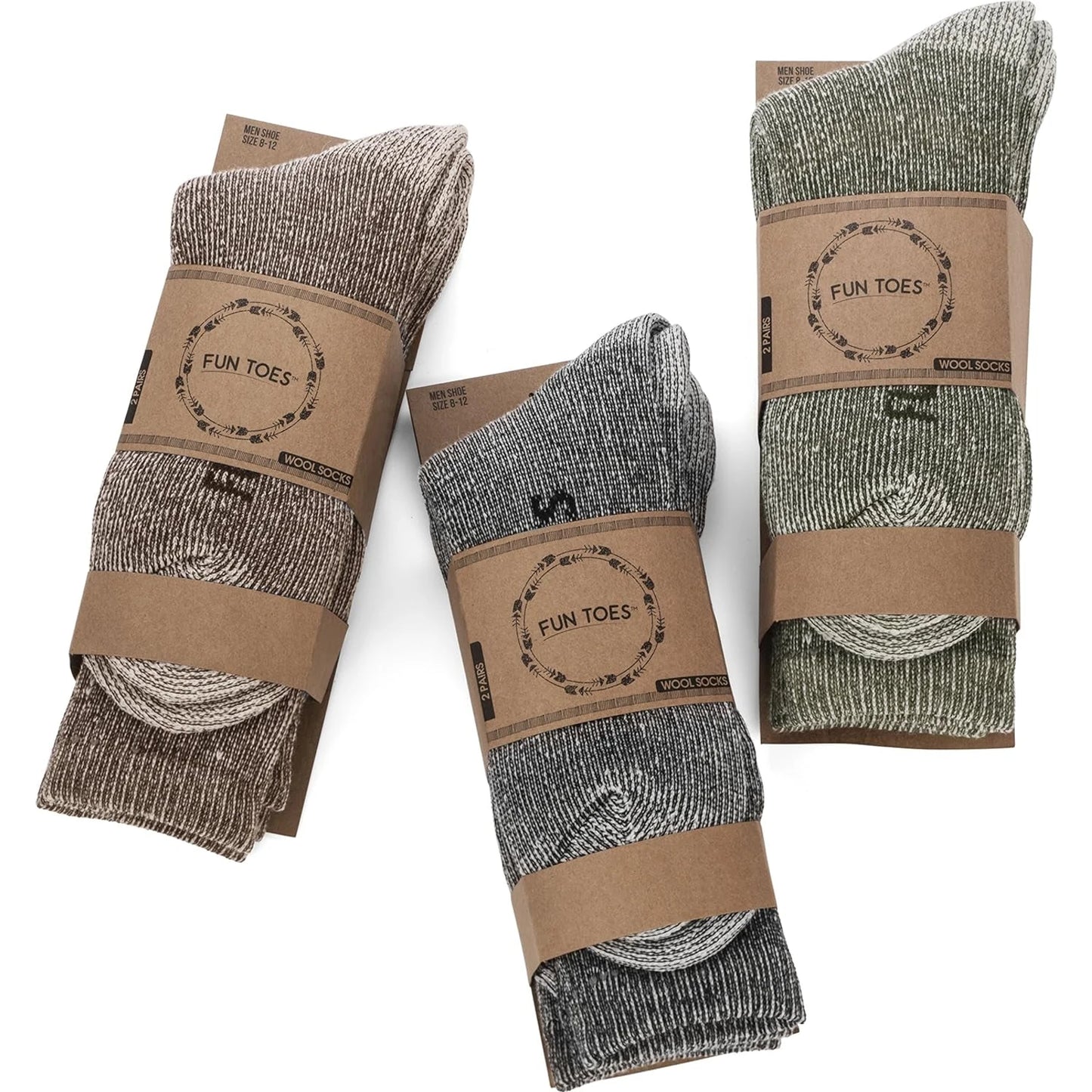 Men's Lightweight Merino Wool Hiking Crew Socks - 6 Pairs, Reinforced, Sizes 8-12 🌴