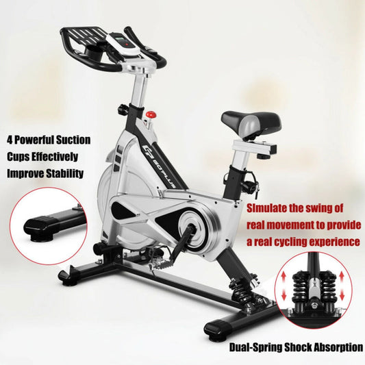 Adjustable Stationary Silent Belt Exercise Bike With Phone Holder And Digital Display 🌴 VibeFlex Sports