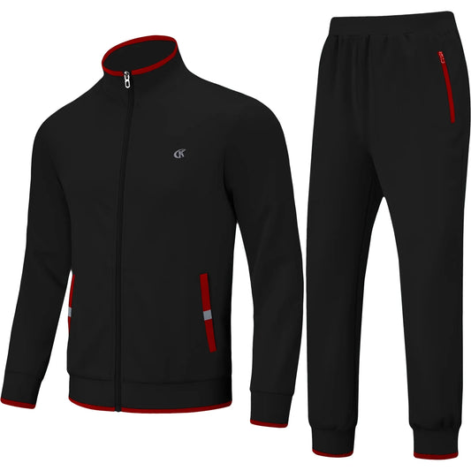 Men's Athletic Tracksuit Set - 2-piece Casual Jogging Suit With Full Zip, Black, Size L 🌴 VibeFlex Sports