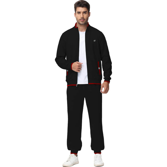 Men's Athletic Tracksuit Set - 2-piece Casual Jogging Suit With Full Zip, Black, Size L 🌴 VibeFlex Sports