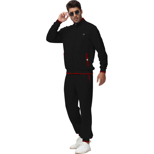 Men's Athletic Tracksuit Set - 2-piece Casual Jogging Suit With Full Zip, Black, Size L 🌴 VibeFlex Sports