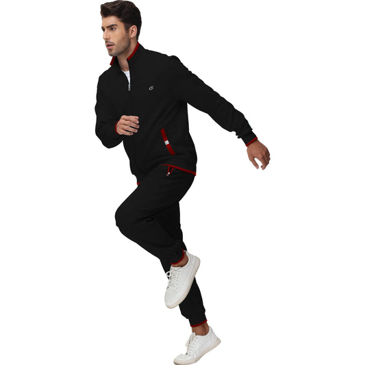 Men's Athletic Tracksuit Set - 2-piece Casual Jogging Suit With Full Zip, Black, Size L 🌴 VibeFlex Sports