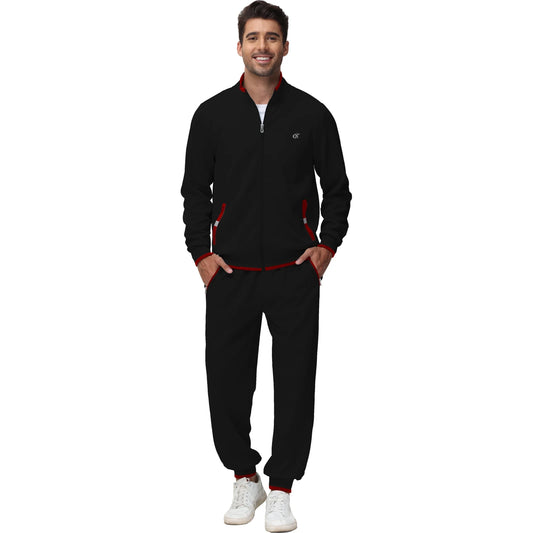 Men's Athletic Tracksuit Set - 2-piece Casual Jogging Suit With Full Zip, Black, Size L 🌴 VibeFlex Sports