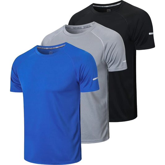 Men's 3 Pack Workout Shirts Quick Dry Moisture Wicking Short Sleeve Mesh Athletic T-shirts 🌴 VibeFlex Sports
