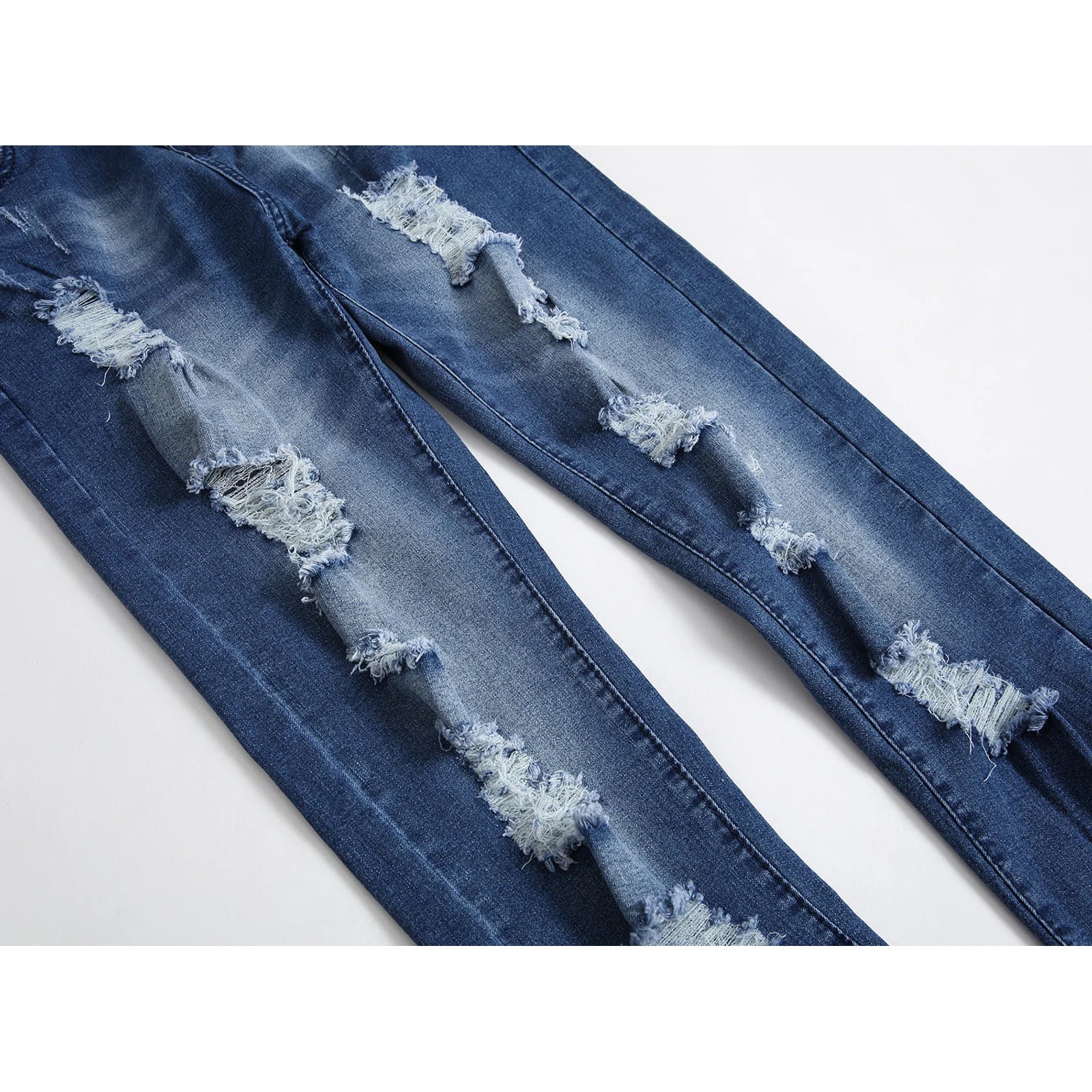 Multi-holes, Blue Elastic Men's Jeans Slim-fitting Small Straight 🌴 VibeFlex Sports