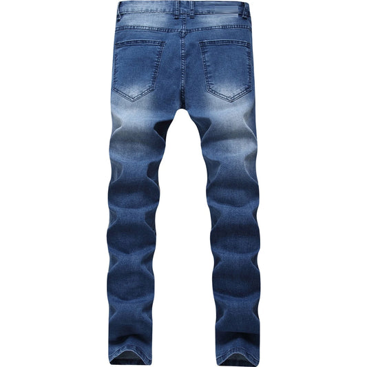Multi-holes, Blue Elastic Men's Jeans Slim-fitting Small Straight 🌴 VibeFlex Sports