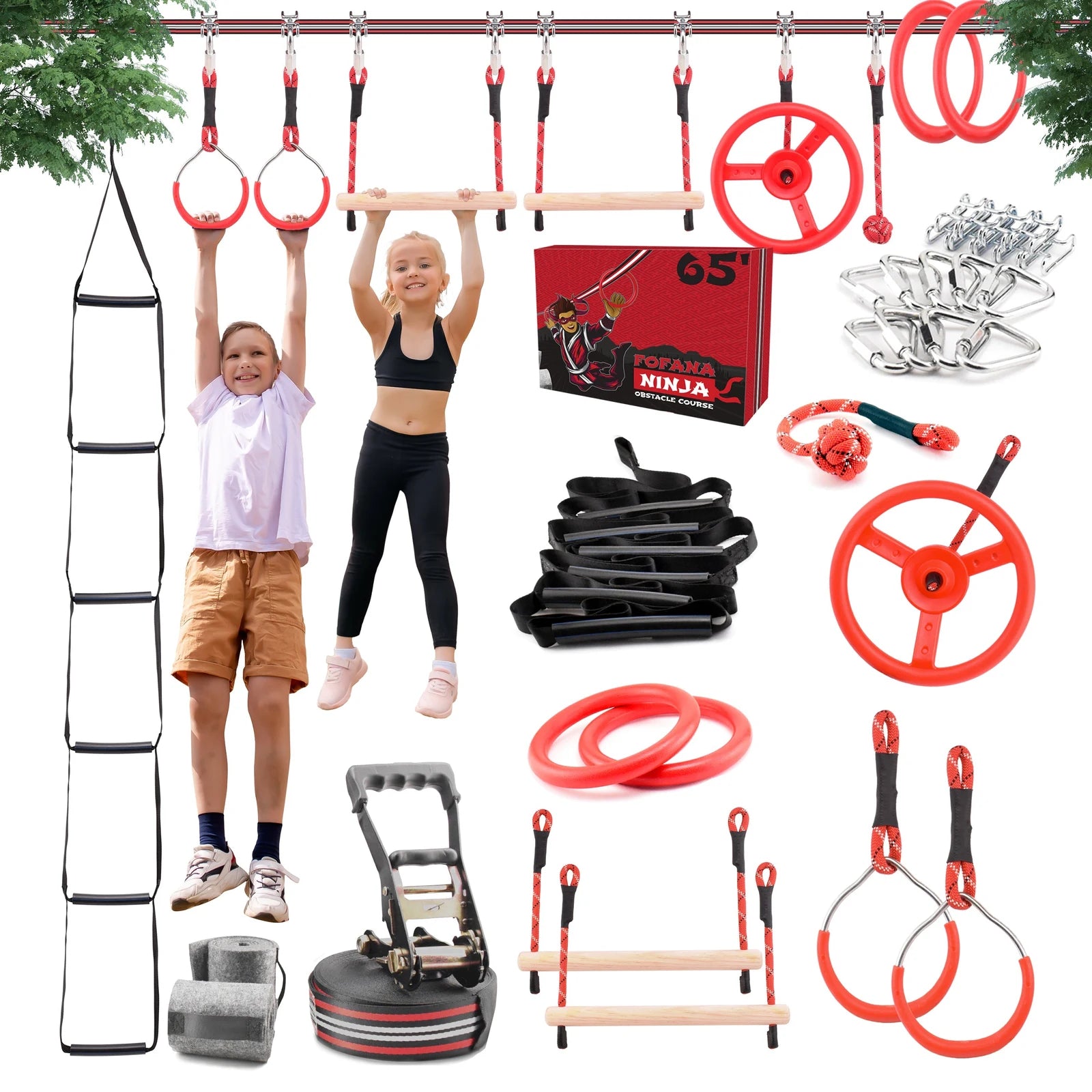 Ninja Warrior Slackline Obstacle Course - 32 Pieces 🌴 Fofana
